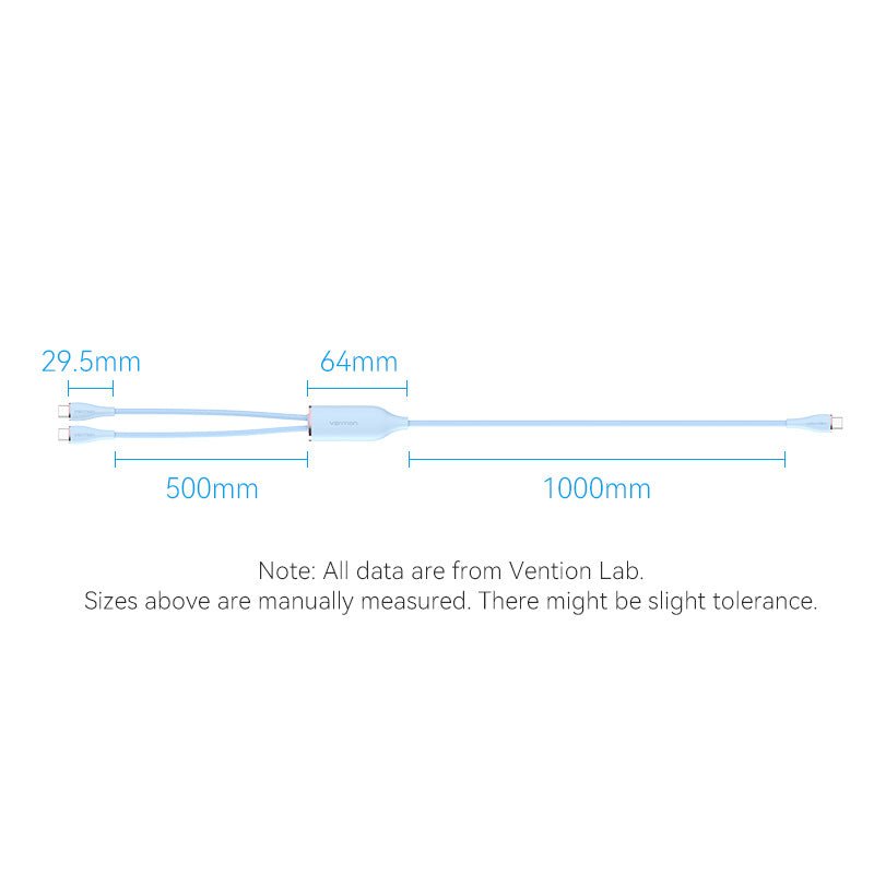 Vention USB 2.0 Type-C Male to 2 Type-C Male 5A Cable Silicone Type - Vention