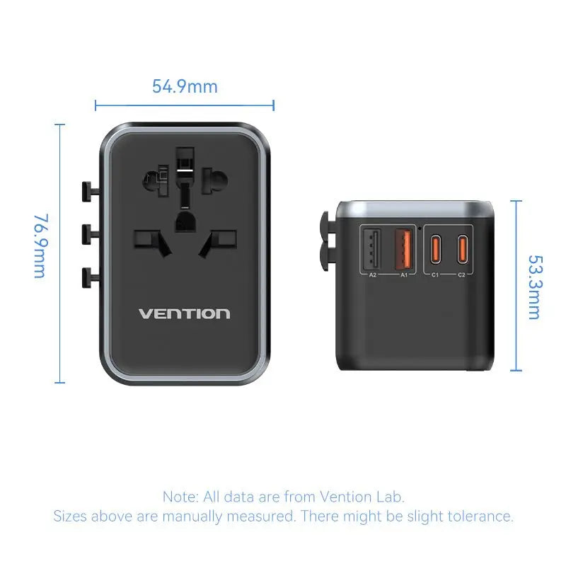 Vention 4-Port USB (C+C+A+A) GaN Universal Travel Adapter (65W/65W/60W/5W) - Vention