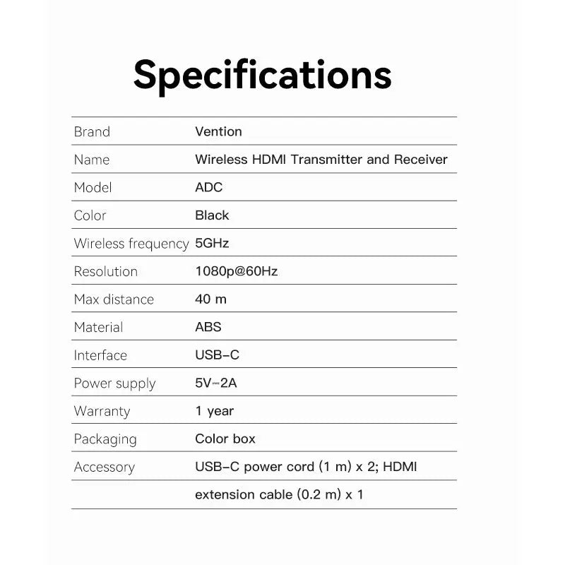 Vention Wireless HDMI™ Transmitter and Receiver - Vention