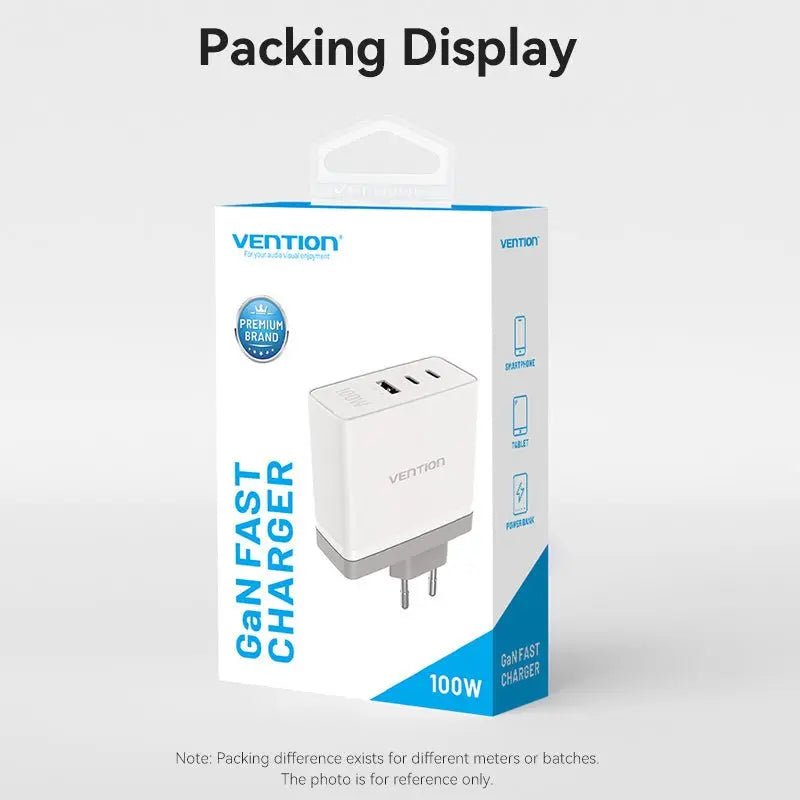 Vention 3-Port USB (C+C+A) GaN Charger (100W/100W/30W) EU-Plug - Vention