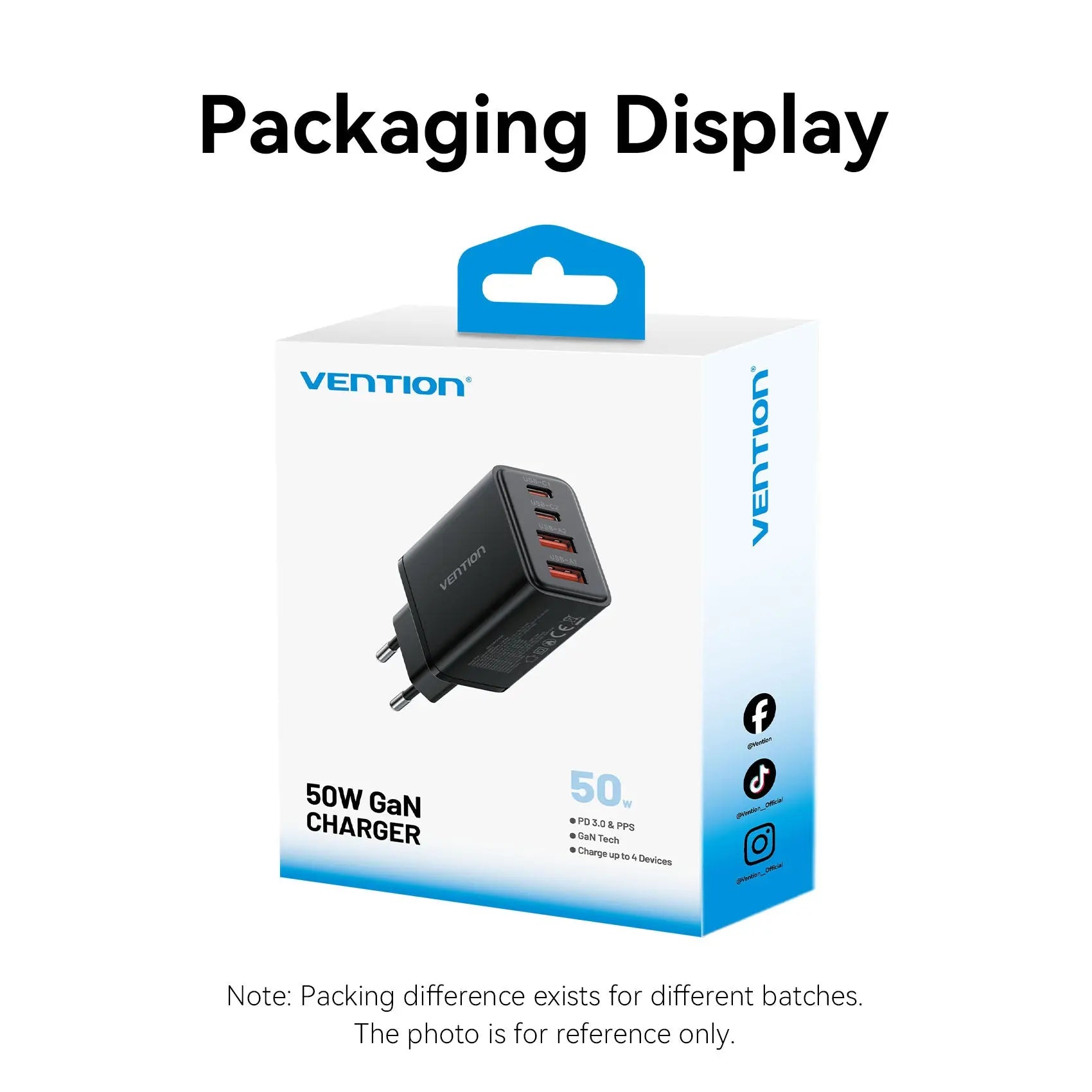Vention 4-Port USB (C + C + A + A) GaN Charger (30W/20W/18W/18W) EU-Plug - Vention