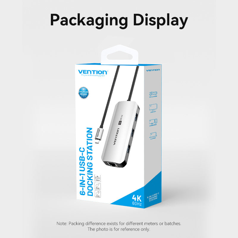 USB-C to HDMI/USB 3.0 x3/RJ45/PD Docking Station 0.15M Gray Aluminum Alloy Type
