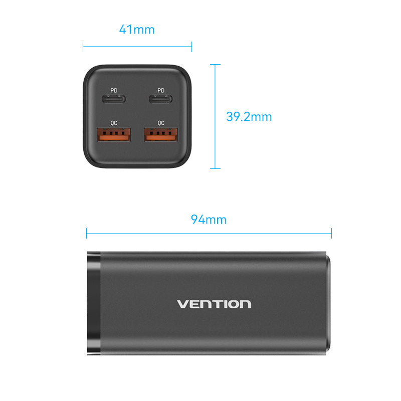 <tc>Vention</tc> Cargador GaN de 4 puertos USB (C+C+A+A) (100W/100W/18W/18W) Enchufe europeo
