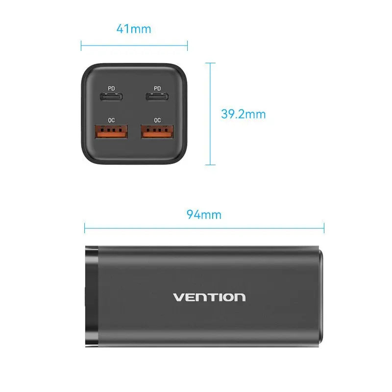 Vention 4-Port USB (C+C+A+A) GaN Charger (100W/100W/18W/18W) EU-Plug - Vention