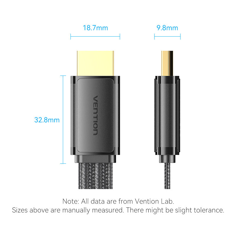 Vention Flat Nylon Braided HDMI™-A Male to Male 8K HD Cable 2M Black