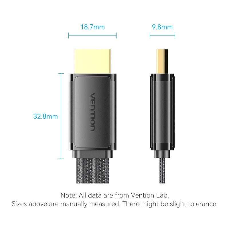 Vention Flat Nylon Braided HDMI™-A Male to Male 8K HD Cable 2M Black - Vention