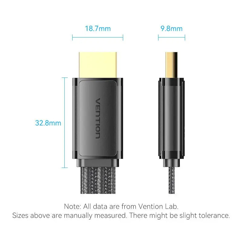 Vention Flat Nylon Braided HDMI™-A Male to Male 8K HD Cable 2M Black - Vention
