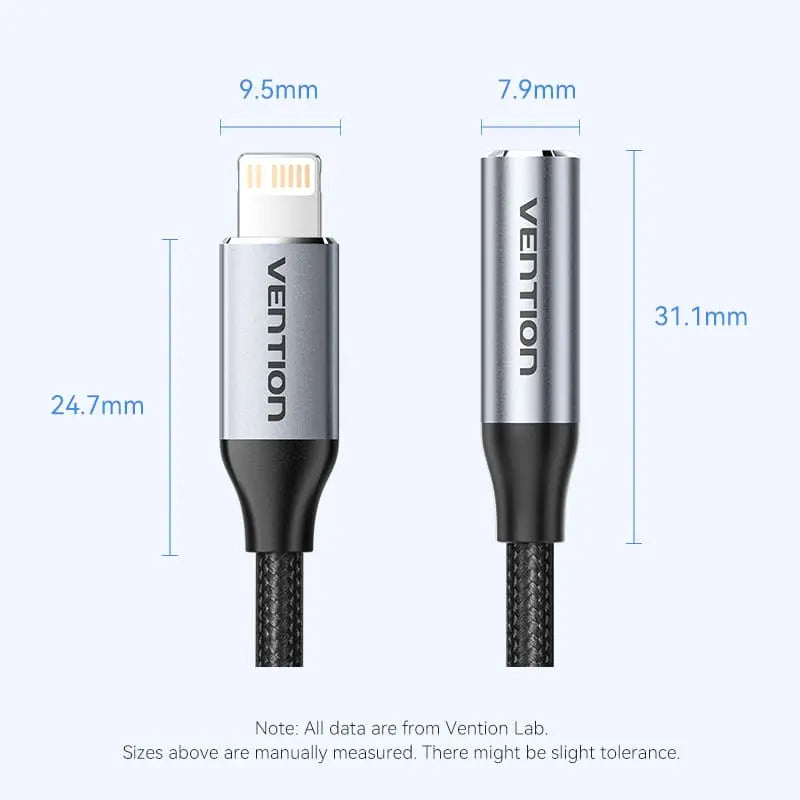 Vention Cotton Braided Lightning Male to 3.5MM Earphone Jack Adapter Aluminum Alloy Type - Vention