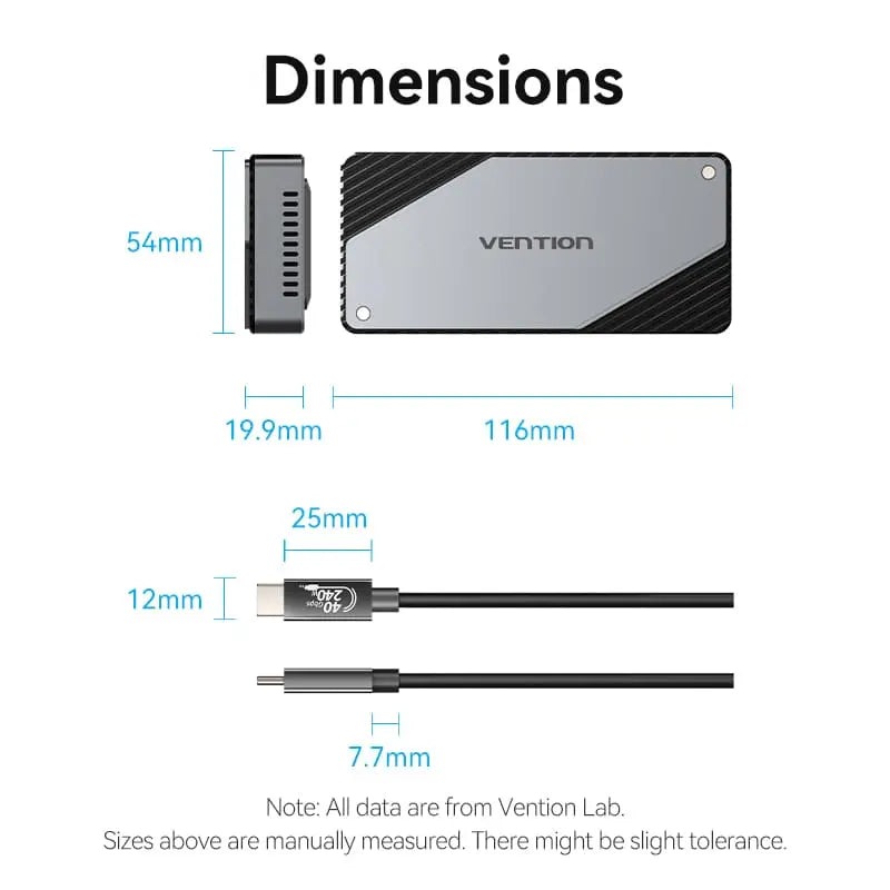 Vention USB 4.0 M.2 NVMe SSD Enclosure (USB 4.0 Type-C) Gray Aluminum Alloy Type - Vention