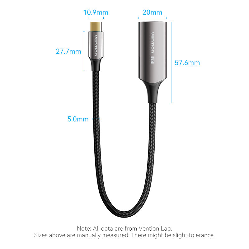 Vention Cotton Braided USB-C to HDMI™ 8K Converter 0.25M Black Zinc Alloy Type