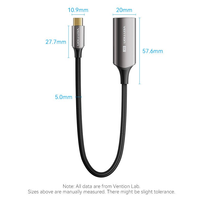 Vention Cotton Braided USB-C to HDMI™ 8K Converter 0.25M Black Zinc Alloy Type - Vention
