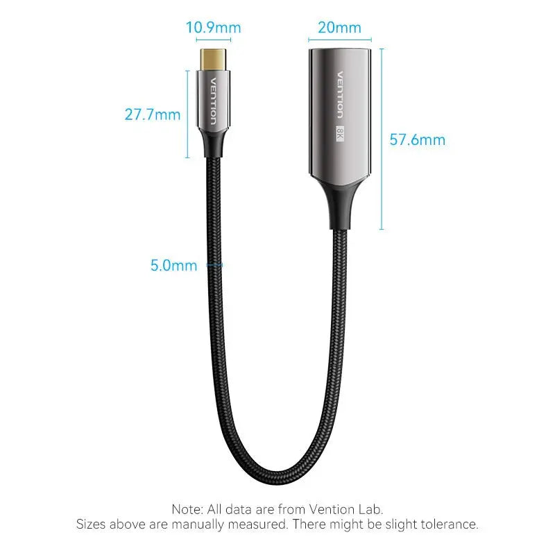 Vention Cotton Braided USB-C to HDMI™ 8K Converter 0.25M Black Zinc Alloy Type - Vention