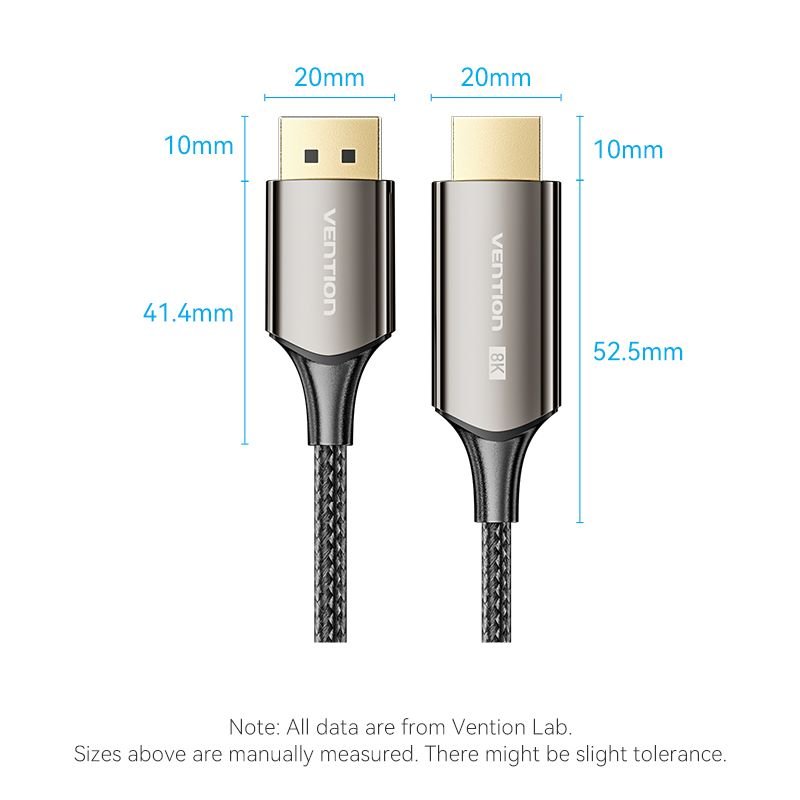 Vention Cotton Braided 8K DisplayPort Male to HDMI™ Male Cable 1.8M Black Zinc Alloy Type - Vention