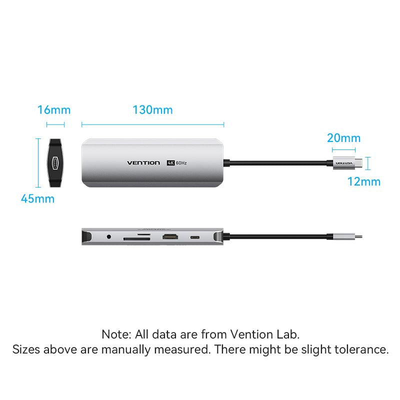 USB-C to HDMI/USB 3.0 x 3/RJ45/SD/TF/TRRS 3.5mm/PD Docking Station