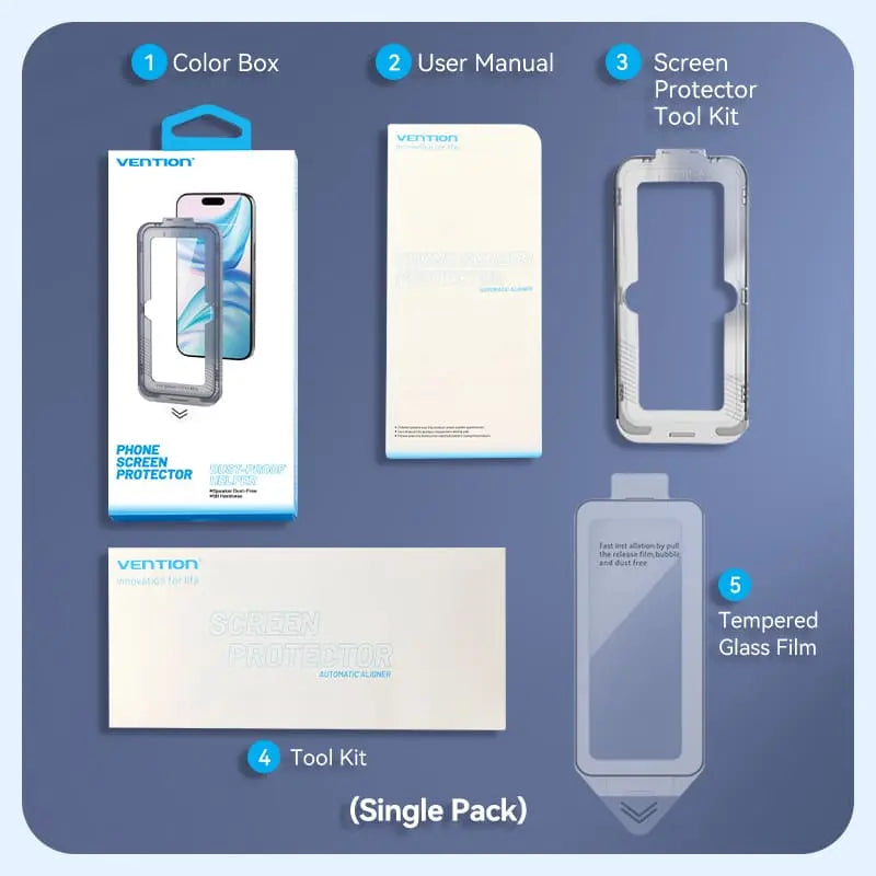 Vention HD Tempered Glass Screen Protector for iPhone 15 with Dust-Free Installation Tool - Vention