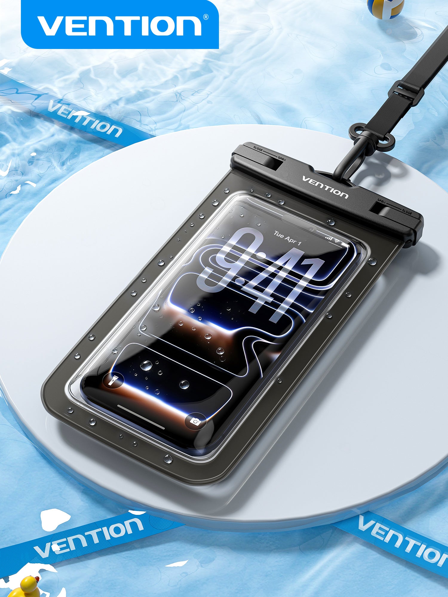 <tc>Vention</tc> Funda transparente impermeable para teléfono de 7,2 pulgadas con cierre de seguridad, color negro.