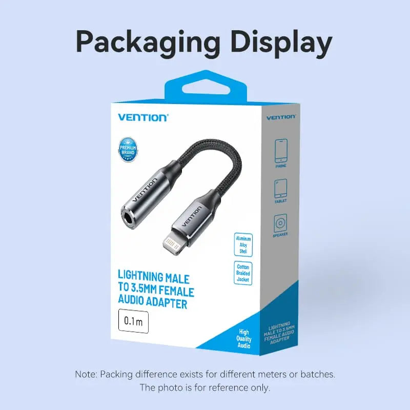 Vention Cotton Braided Lightning Male to 3.5MM Earphone Jack Adapter Aluminum Alloy Type - Vention