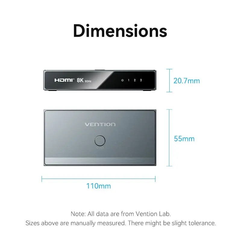 Vention 3 In 1 Out 8K HDMI™ Switcher Gray Aluminium Alloy Type - Vention