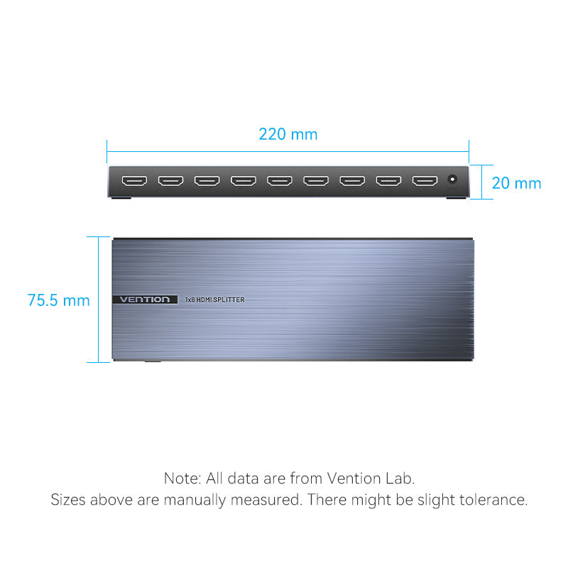 Vention 4K 1x8 HDMI™ Splitter Black Aluminum Alloy Type EU Standard