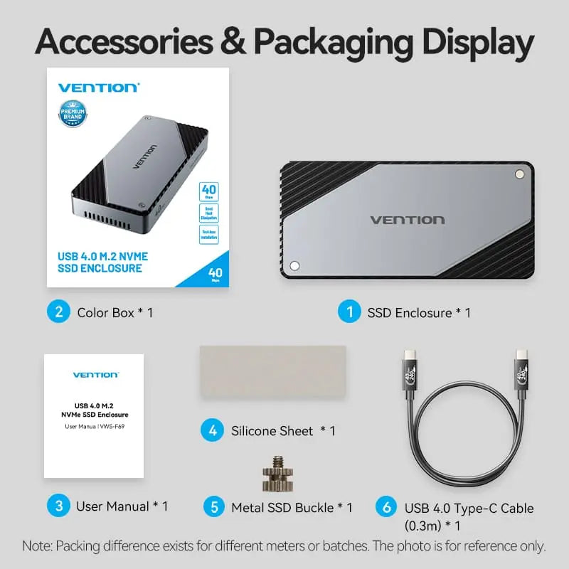 Vention USB 4.0 M.2 NVMe SSD Enclosure (USB 4.0 Type-C) Gray Aluminum Alloy Type - Vention