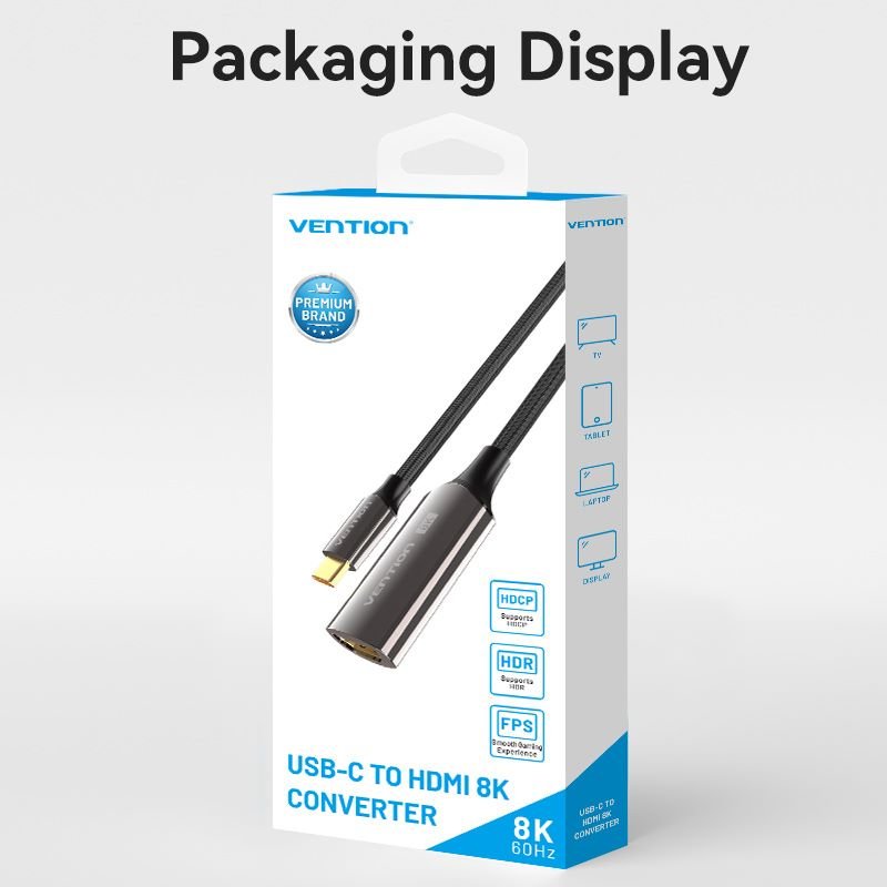 Vention Cotton Braided USB-C to HDMI™ 8K Converter 0.25M Black Zinc Alloy Type - Vention