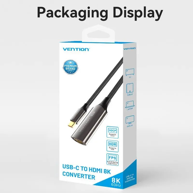 Vention Cotton Braided USB-C to HDMI™ 8K Converter 0.25M Black Zinc Alloy Type - Vention