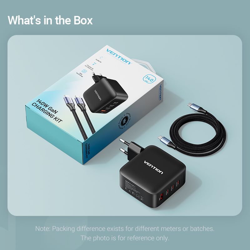 Vention 4 Portlu USB (C + C + C + A) GaN Şarj Kiti (140W/140W/30W/30W) AB Fişi