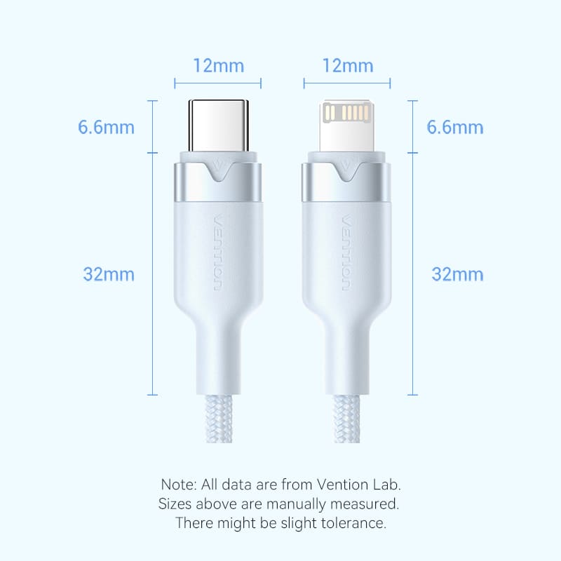 USB 2.0 Type-C Male to Lightning Male 3A Cable