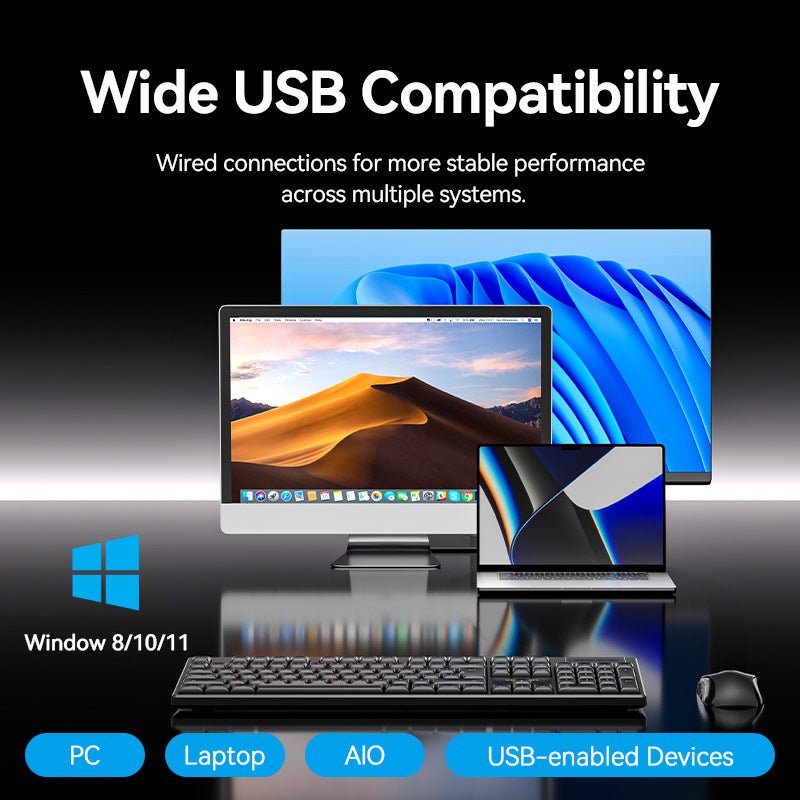 Vention Wireless Full-Sized Silent Keyboard and Mouse Combo Black Slim Type - Vention