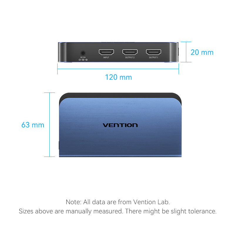 1 In 2 Out HDMI Splitter Blue Aluminum Alloy Type