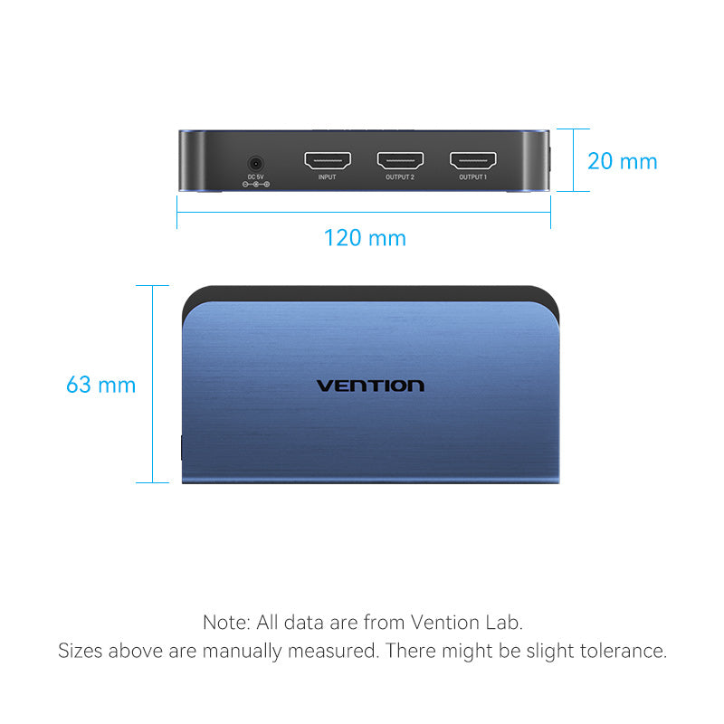 Vention 1 In 2 Out HDMI™ Splitter Blue Aluminum Alloy Type EU Standard