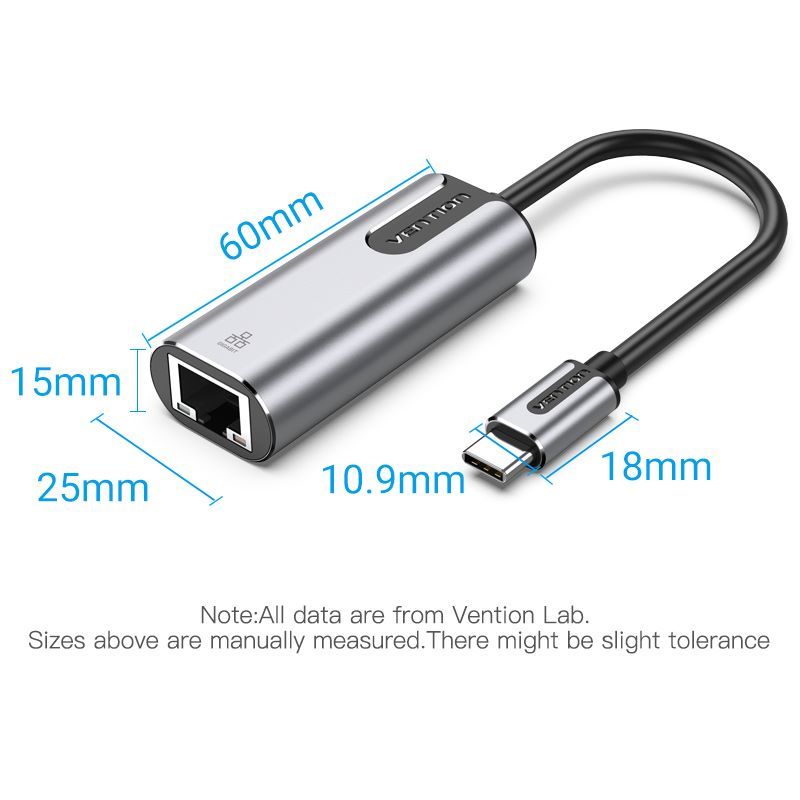 USB-C to Gigabit Ethernet Adapter 0.15M Gray Aluminum Alloy Type