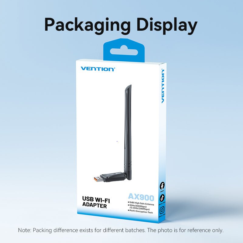 Vention AX900 USB Wi-Fi Dual Band Adapter With High Gain Antenna Black - Vention