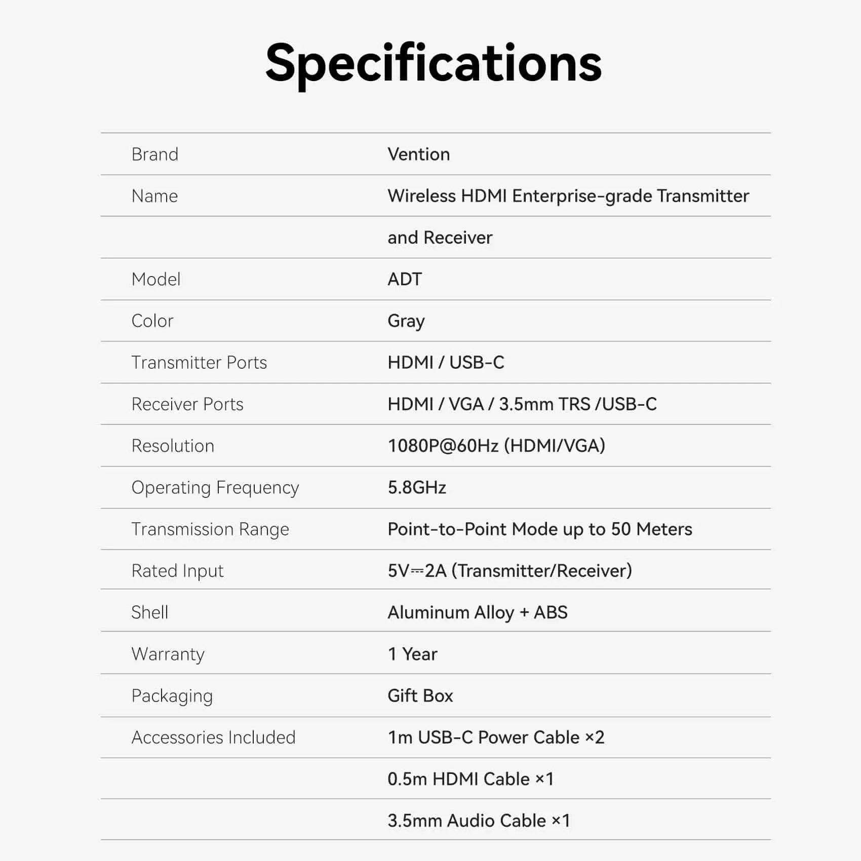 Vention Enterprise-Grade Wireless HDMI™ Transmitter and Receiver - Vention