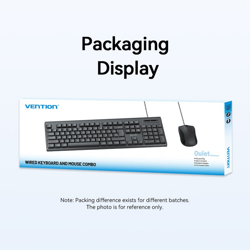 Vention USB Wired Full-Sized Silent Keyboard and Mouse Combo Black Slim Type - Vention