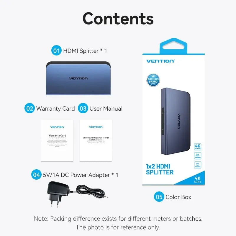 Vention 1 In 2 Out HDMI™ Splitter Blue Aluminum Alloy Type EU Standard - Vention