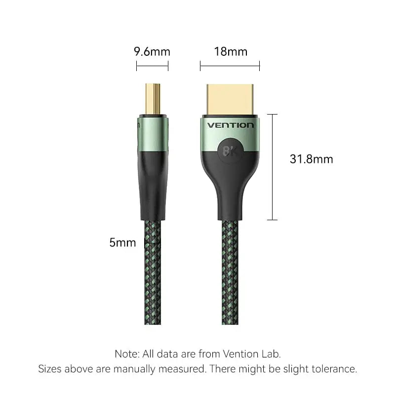 Vention Cotton Braided Ultra Thin HDMI™-A Male to Male HD Cable 8K Green Aluminum Alloy Type - Vention