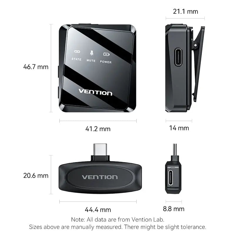 Vention USB-C 2-Pack Wireless Lavalier Microphone Black Type - Vention