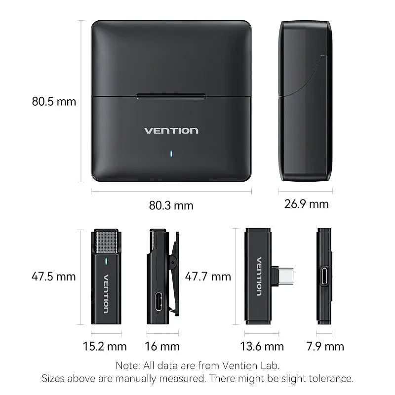 Vention USB-C 2-Pack Wireless Lavalier Microphone with Charging Case Black Type - Vention