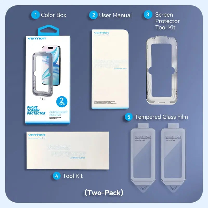 Vention HD Tempered Glass Screen Protector for iPhone 15 with Dust-Free Installation Tool - Vention