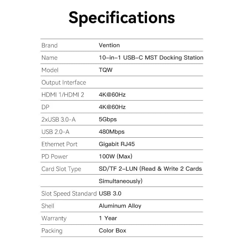 Vention 10-in-1 USB-C MST Docking Station - Vention