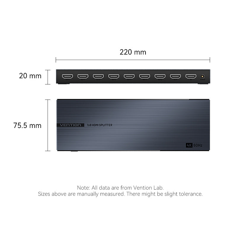 Vention 1-In & 8 Çıkışlı HDMI™ Dağıtıcı 4K@60Hz Black Alüminyum Alaşım Tipi AB Standardı