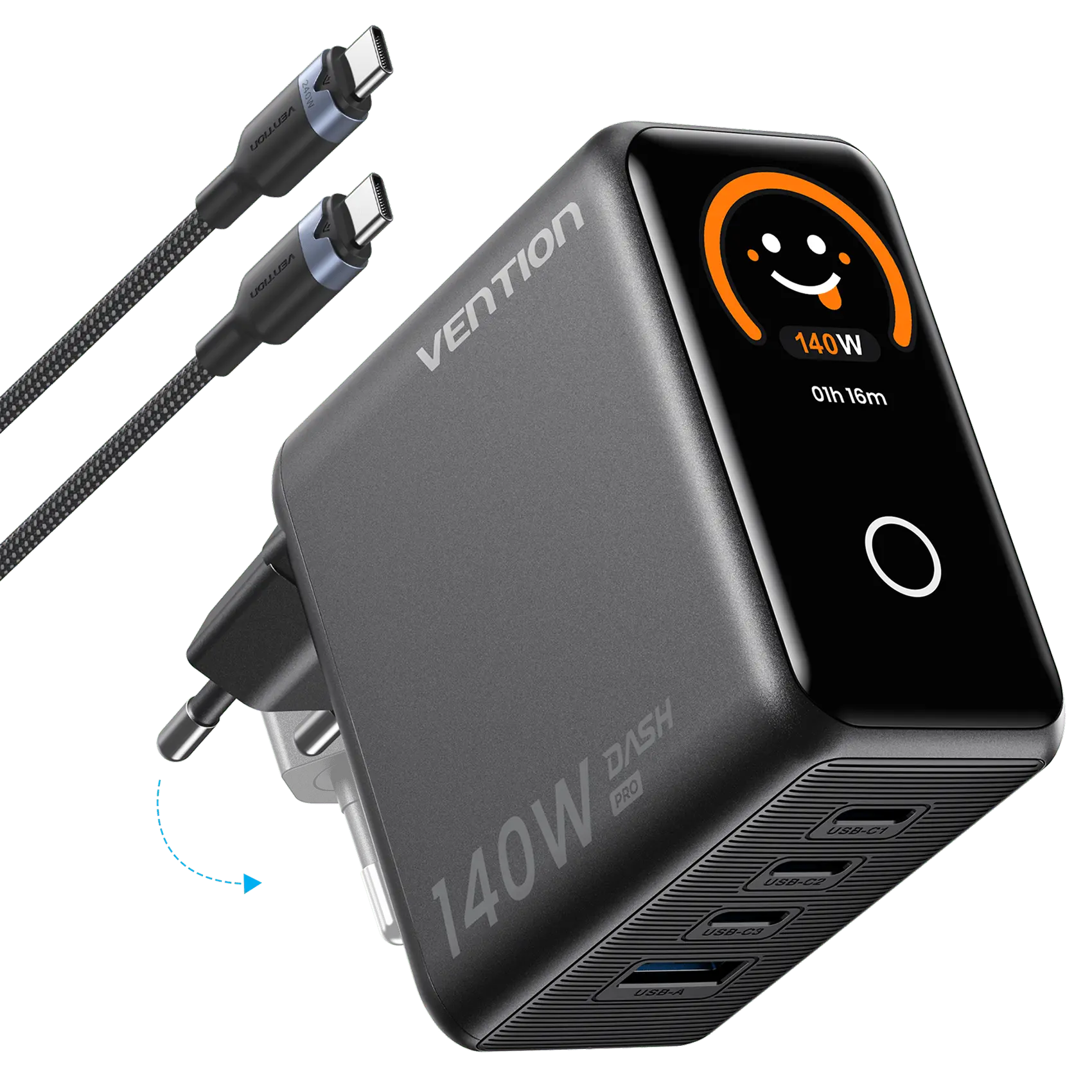140W 4-Port GaN5.0 Charger with Smart Display - Vention