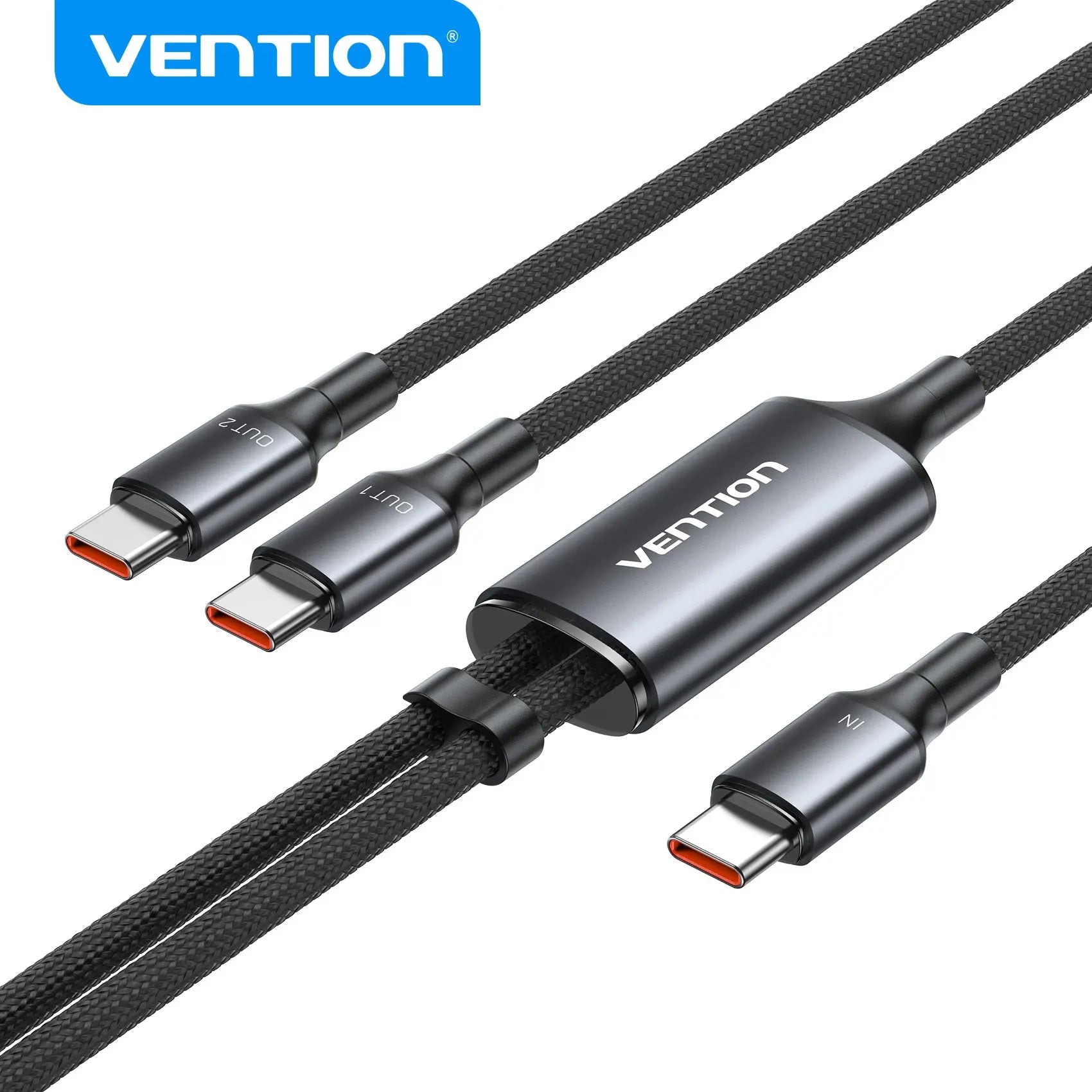 Vention USB 2.0 Type-C Male to 2 Type-C Male 5A Cable Black Aluminum Alloy Type - Vention