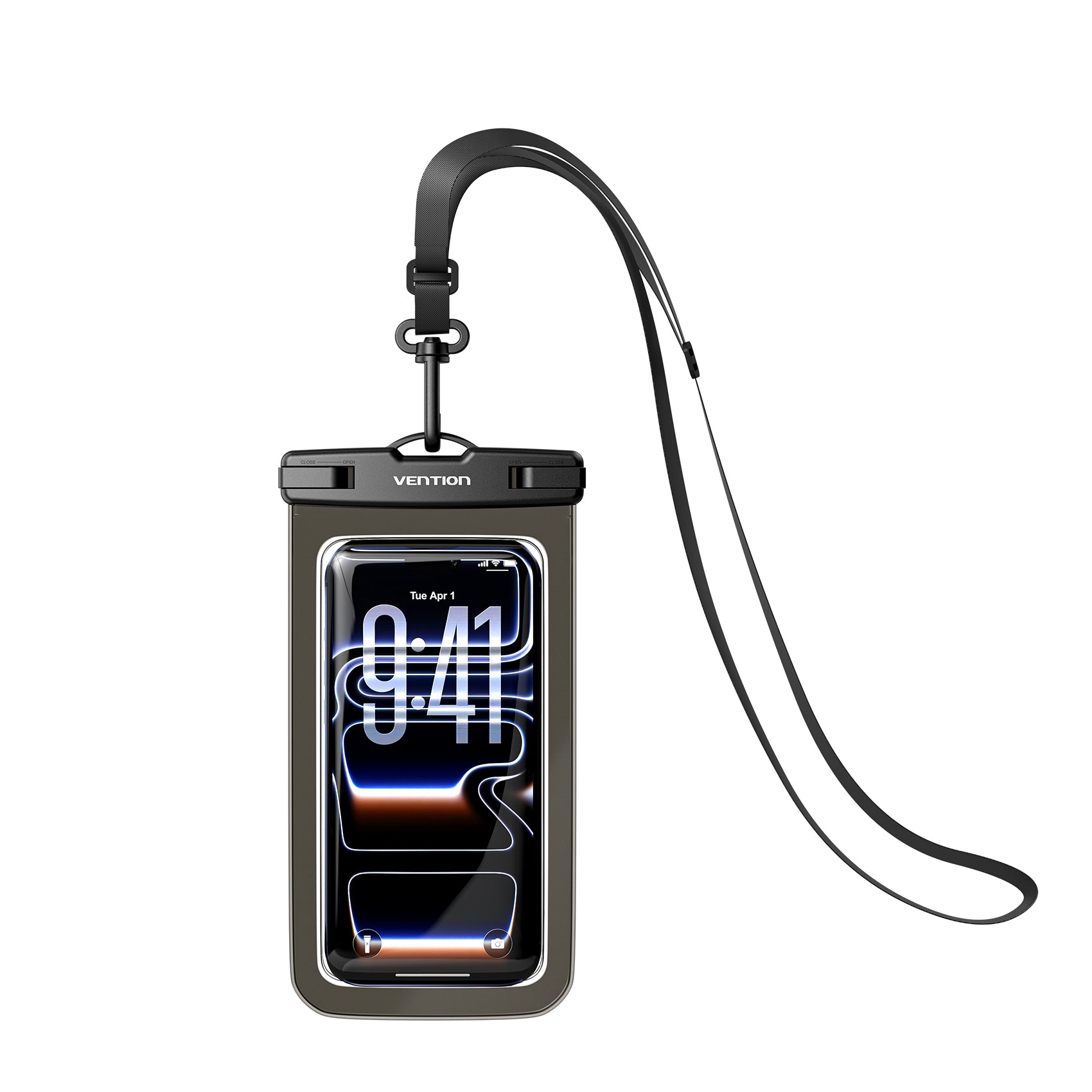 <tc>Vention</tc> Funda transparente impermeable para teléfono de 7,2 pulgadas con cierre de seguridad, color negro.