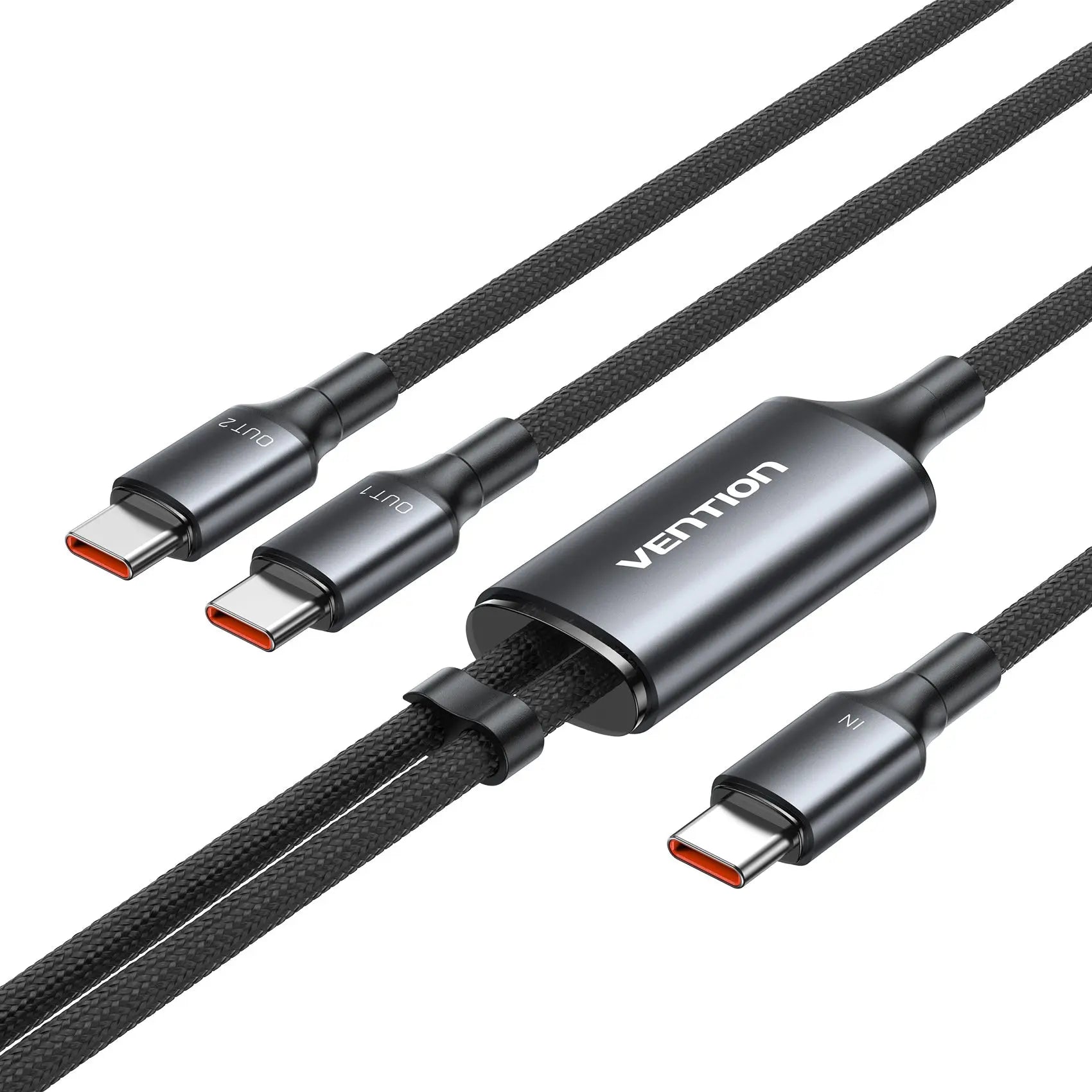 Vention USB 2.0 Type-C Male to 2 Type-C Male 5A Cable Black Aluminum Alloy Type - Vention