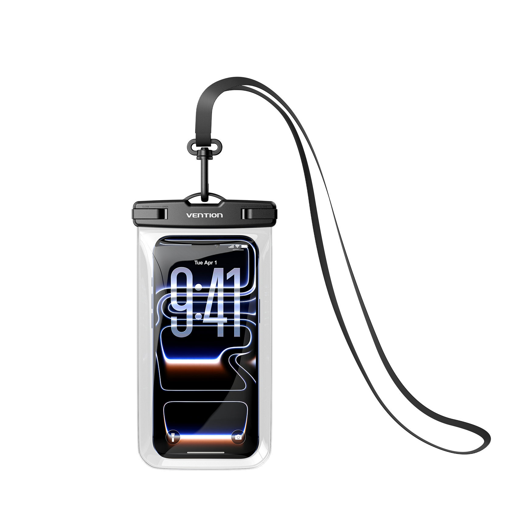 <tc>Vention</tc> Funda transparente impermeable para teléfono de 7,2 pulgadas con cierre de seguridad, color negro.