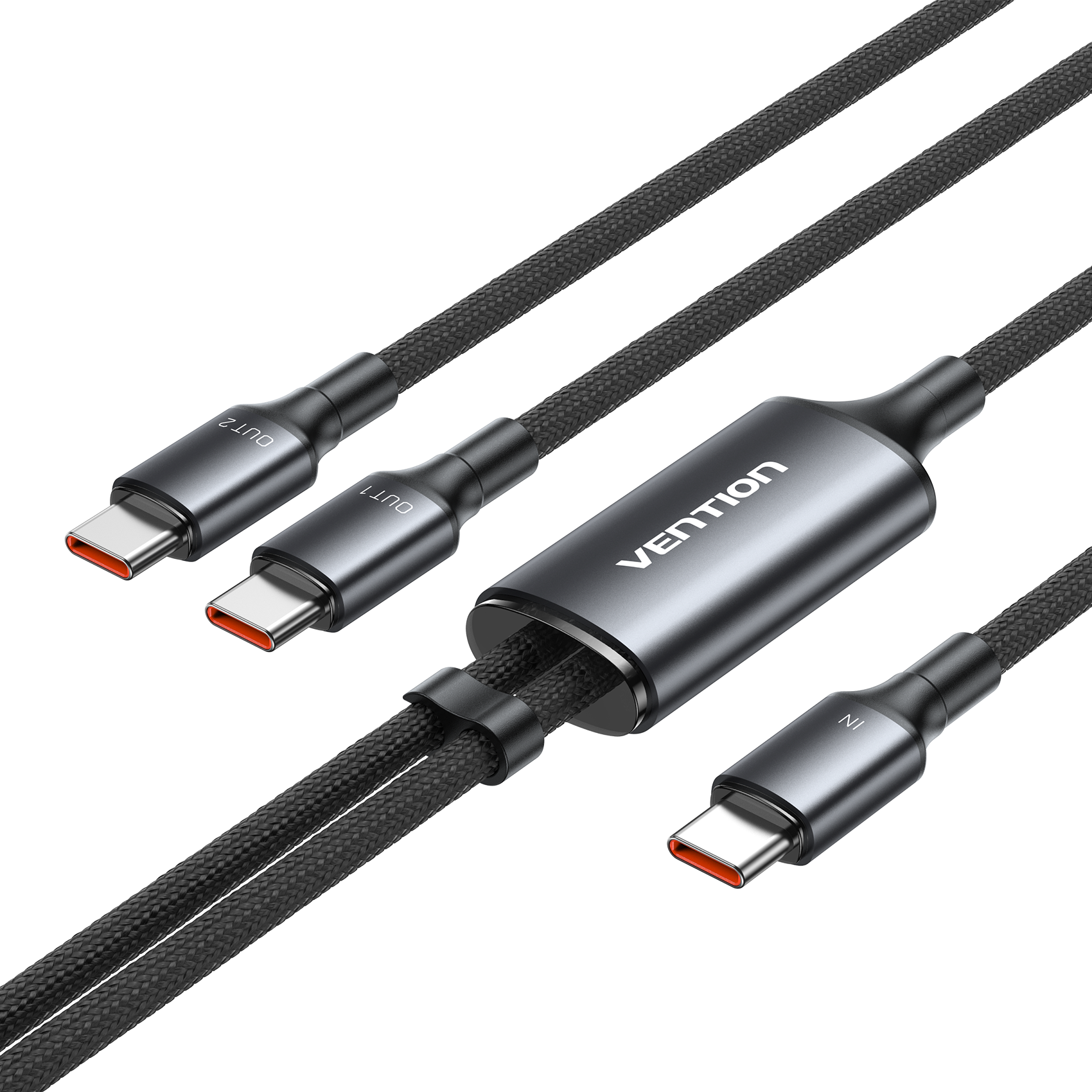 Vention USB 2.0 Tip-C Erkek - 2 Tip-C Erkek 5A Kablo Siyah Alüminyum Alaşımlı Tip