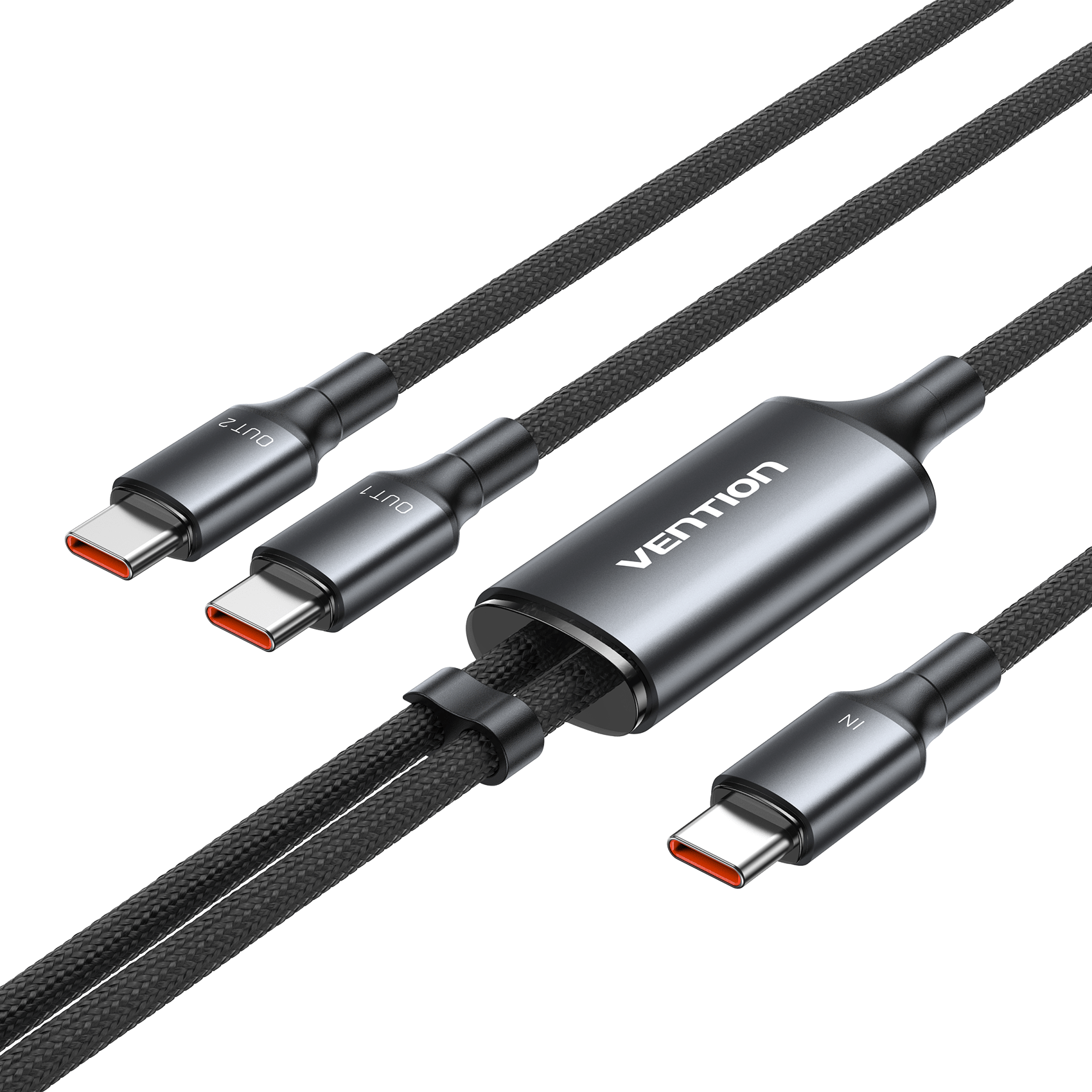 Vention USB 2.0 Type-C Male to 2 Type-C Male 5A Cable Black Aluminum Alloy Type - Vention