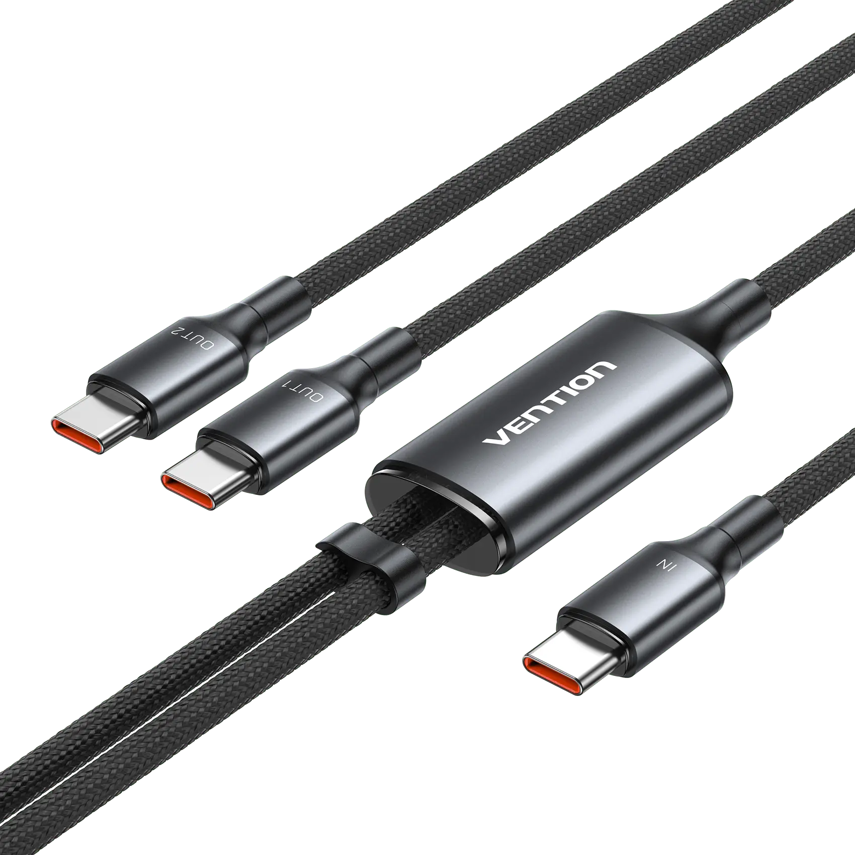Vention USB 2.0 Type-C Male to 2 Type-C Male 5A Cable Black Aluminum Alloy Type - Vention